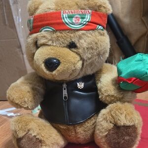 Brown Teddy Bear with Black Vest and Red Bandana HARLEY HEADBAND